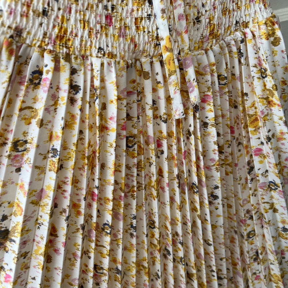 J. Crew yellow white ditzy floral pleated a line midi sun dress pockets 00 EUC - Picture 11 of 14